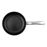 Non-stick frying pan with stainless steel handle, top-down view