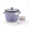 Purple mini rice cooker with glass lid, rice scoop and measuring cup