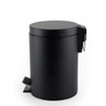 Black pedal bin with round lid and handle, shown from side angle.