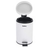White pedal bin with open lid, black trim, Beldray logo on front