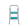 Folded two-step ladder, blue steps and grey frame, shown upright