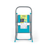 Folded blue and grey 2 step ladder with packaging, front view