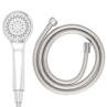 Chrome shower handset with flexible hose, shown coiled for product listing.
