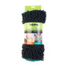 Grey pet drying towel with pockets in packaging, shown rolled up, super absorbent and antibacterial.
