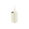 Cream portable Bluetooth speaker with fabric strap, front view