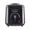 Black electric fondue set with fondue pot, rack, basket and six forks