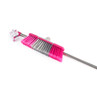 Soft bristle broom with pink and grey head for indoor sweeping, shown with handle.
