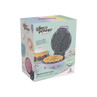 Boxed Giles & Posner heart waffle maker in pastel purple, shown on product packaging.