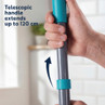 Grey and turquoise mop handle showing telescopic extension feature, suitable for cleaning.