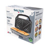 Boxed Salter XL Deep Fill Toastie Maker, showing large toasted sandwiches, grey.