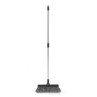 Grey indoor broom with long silver handle, upright view