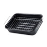 Black square roasting tin with chrome rack, shown empty on white background