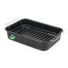 Black roasting tin with rack, PFAS free label on side