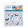 Grey peg bag with cartoon dog print and hanging hook, holds up to 100 pegs
