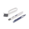 Crevice brush and scraper duo in grey for deep cleaning grout and window tracks, retail pack.