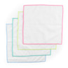 Pack of four white microfibre cloths with coloured edges for cleaning