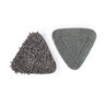 Set of two grey triangular steam mop pads, one chenille, one soft pile, shown flat.