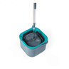 Grey and teal mop and bucket set with wringer, shown from above.