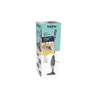 Boxed Beldray 2 in 1 stick vacuum cleaner, upright and handheld, shown in grey.