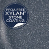 Promotional badge showing PFOA free Xylan stone coating on speckled surface