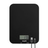 Black digital kitchen scale with LCD display and USB charging cable