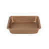 Gold square baking tin, non-stick, angled view