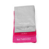 Set of four labelled microfibre cleaning cloths for kitchen, glass, dust, and bathroom.