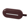 Portable wireless speaker in matte dark red with fabric carry strap