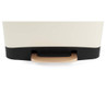 Cream and black pedal bin close-up showing gold foot pedal