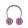 Pink on-ear headphones shown from front on white background