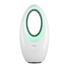 White bladeless fan with circular LED light, front view