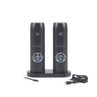 Set of two black electric salt and pepper grinders on charging base with USB cable