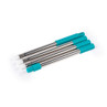 Set of four stainless steel mop poles with blue plastic grips
