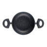 Black non-stick casserole pan with speckled finish and two large handles, top view