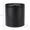 Black ribbed bread bin with lid, height 25cm, depth 24cm.