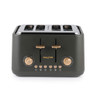 Black 4-slice toaster with copper controls, front view