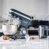 Salter stand mixer and hand mixer in metallic silver on kitchen counter