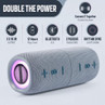 Portable blue Bluetooth speaker with LED ends and double power pairing feature