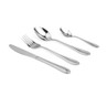 Four-piece silver cutlery set with knife, fork, dessert spoon and teaspoon.