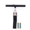 Black electronic luggage strap scale with 2 alkaline AAA batteries, front view