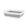 Collapsible grey and white washing up bowl.