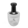 Manual food chopper with black handle and clear bowl, shown upright