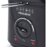 Close-up of Progress black deep fryer temperature dial and on/heating indicators