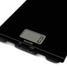 Black digital kitchen scale with clear display, showing 0 grams, Salter branding visible.