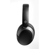 Over-ear wireless black headphones with logo, shown from above