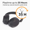Black over-ear wireless headphones, banner highlights up to 35 hours playtime.