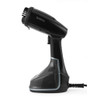 Black handheld garment steamer with Beldray branding, shown upright on white background