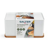 White bread bin with acacia wood chopping board base, Salter Toronto style