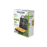 Salter 4-slice sandwich maker retail packaging showing product and key features