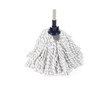 White twisted cotton mop head with blue plastic socket, shown upright